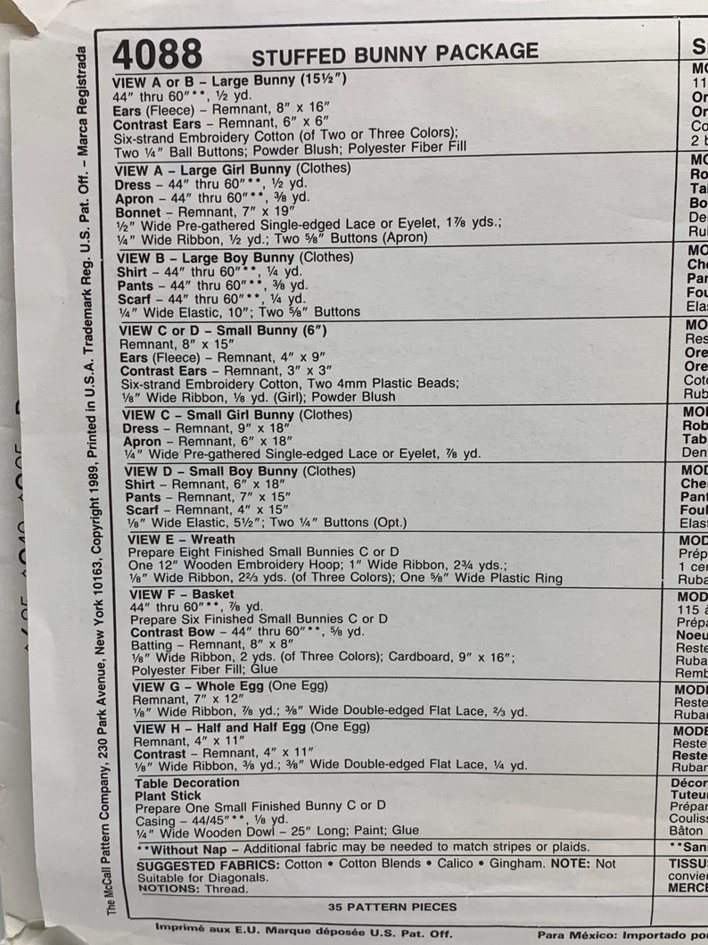 Vintage 80s Easter Craft Sewing Pattern Stuffed Bunny Rabbits - Etsy