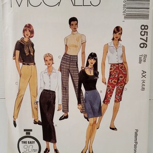 McCall’s 8576 Misses Pants and Skirt in Two Lengths 90 Minute Pattern Easy Sew Capris Cropped Pants Sizes 4-6-8 Sewing Pattern  UNCUT FF
