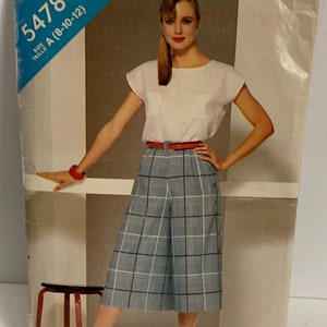 Vintage See & Sew 5478 Sewing Pattern Womens Misses Pullover Top and Culottes Shirt Sizes 8 10 12 Butterick UNCUT