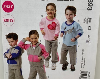 McCall’s 6393 Boys and Girls Knit Jacket Tops And Pants Sewing Pattern Sweatsuit Sweats Children’s Sizes 2-3-4-5 or 6-7-8 UNCUT