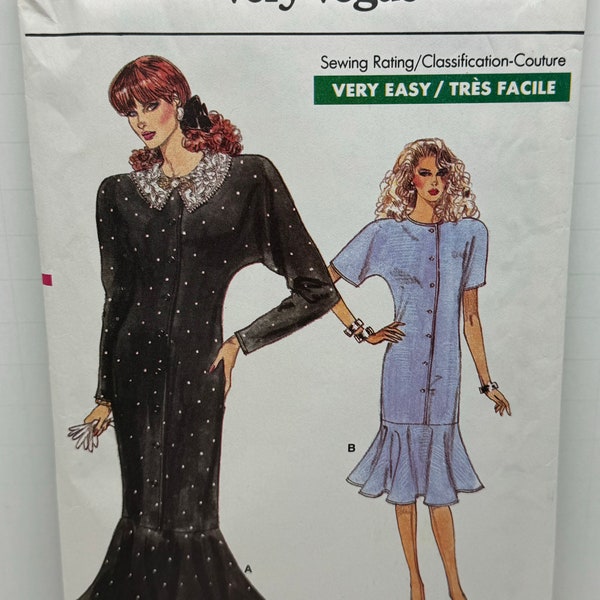 Very Easy Vogue 7003 Misses Straight Dress with Flounce Hem Sewing Pattern Sizes 14-16-18 UNCUT FF