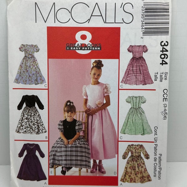 Girl’s Special Occasion McCall’s 3464 Sewing Pattern Wedding Flower Girl Communion Confirmation Sizes 3-4-5-6, 6-7-8 of 10-12-14 UNCUT FF