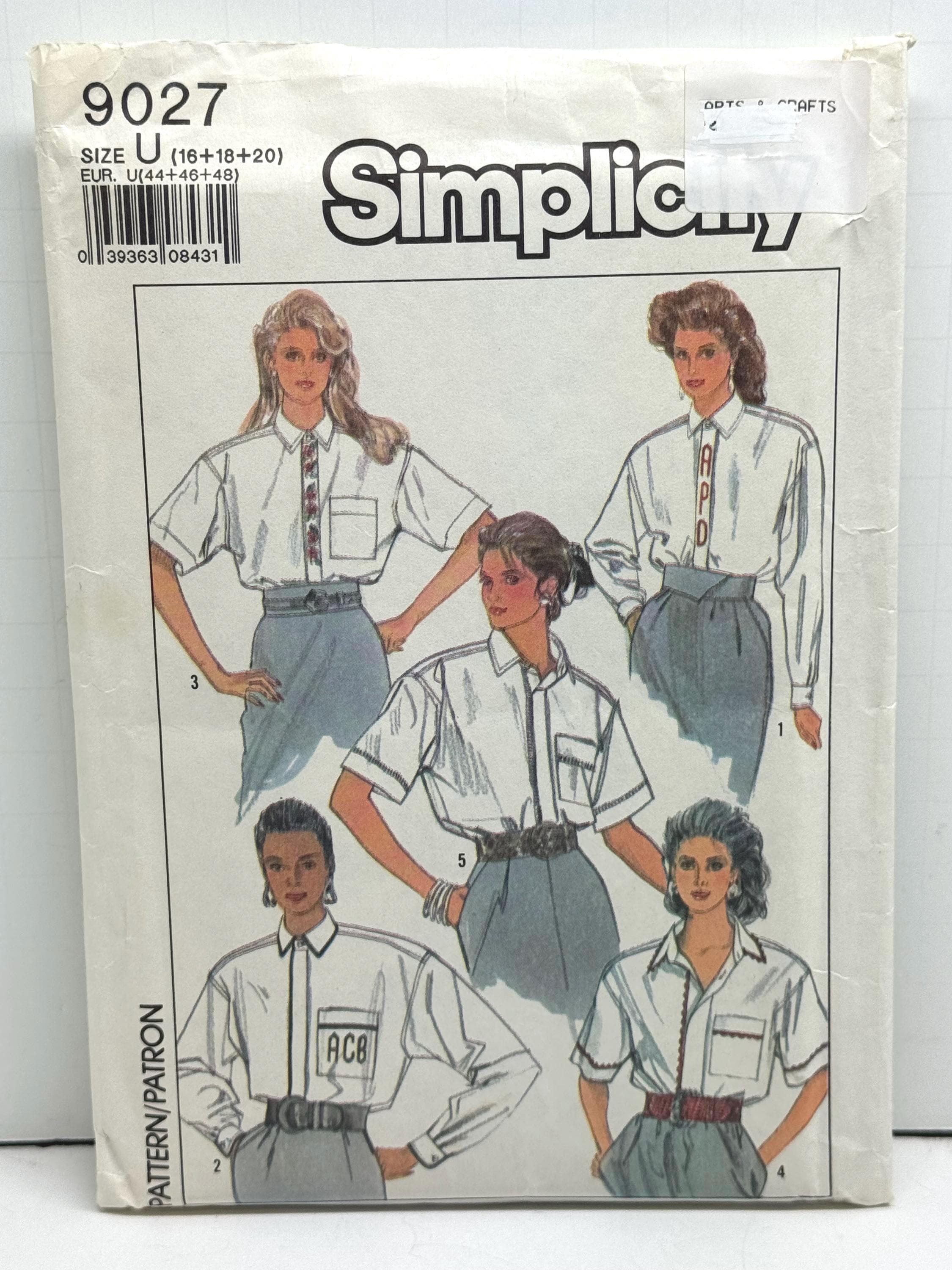 Simplicity 9027 Misses Button Front Blouses Tops Sewing Pattern