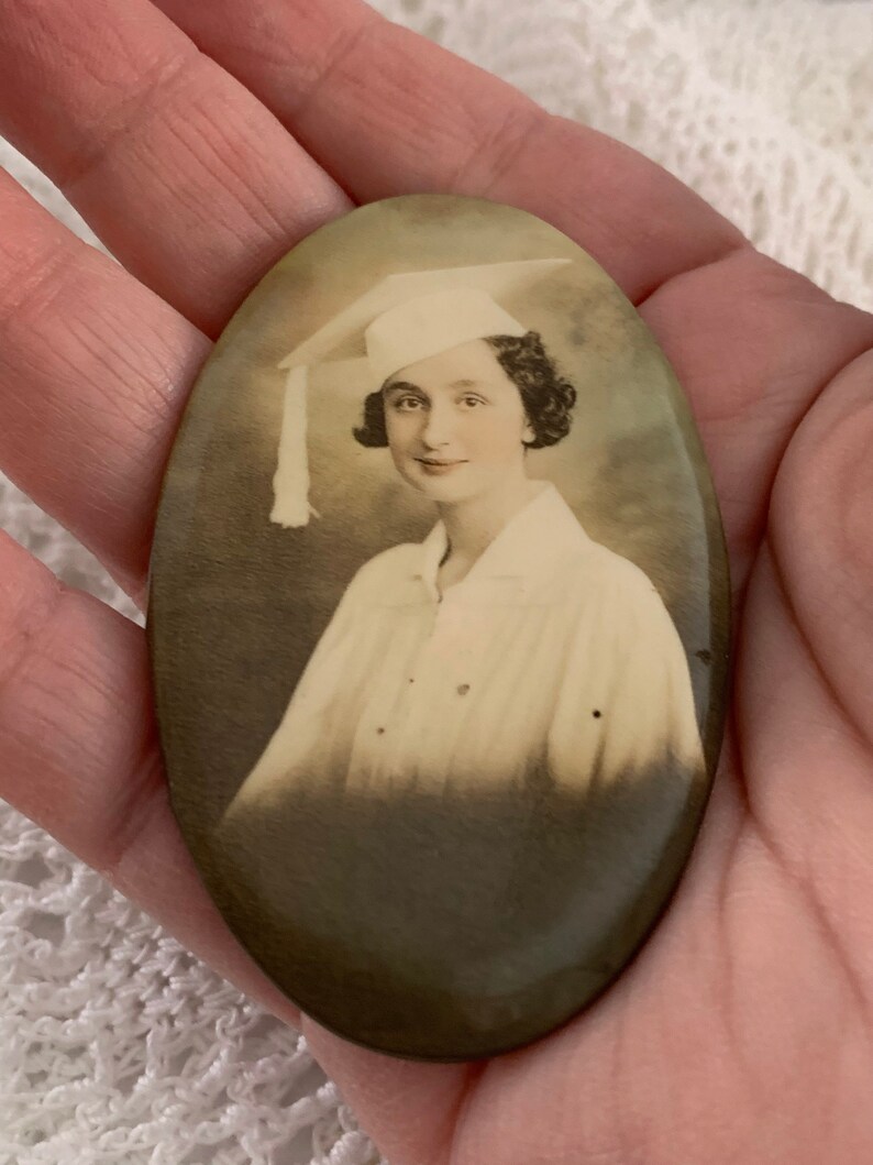 Vintage Photograph Framed Purse Mirror Black and White Circa 1950s