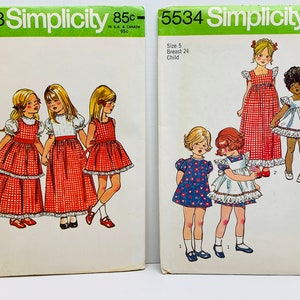 Girls Cottagecore Ruffled Dress and Pinafore Sewing Patterns Vintage 1970s Apron Dress Simplicity 5383 or 5534 Size 5 UNCUT FF image 8