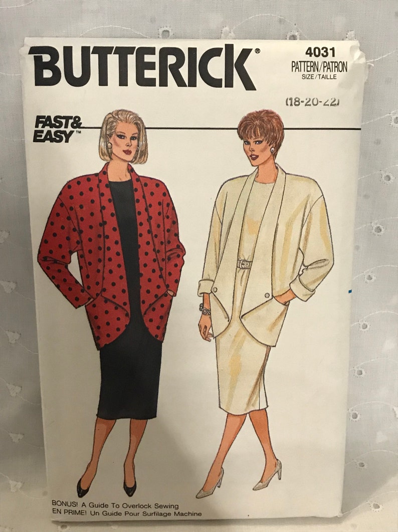 Fast & Easy Pullover Dress and Jacket Sewing Pattern Butterick 4031 Dropped Shoulders Plus Size 18 20 22 UNCUT FF image 1