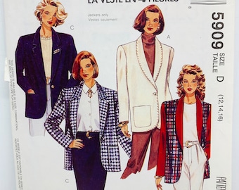 Misses Loose Fit Blazer Jacket Sewing Pattern McCall’s 5909 Easy to Sew in Four Hours Choose Sizes 12-14-16 or 14-16-18 UNCUT FF
