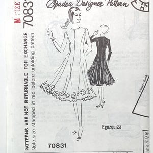 Vintage 70s Spadea 70831 Misses Designer Dress with Flounced Hem Eguzquiza Sewing Pattern Size 12 UNCUT FF