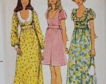 Vintage Simplicity 5568 Misses Cottagecore Dress In Two Lengths Sewing Pattern Minidress Maxidress Scoop Neck Size 14  Bust 36 UNCUT FF