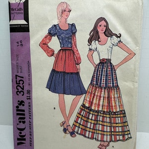 Vintage 70s McCall’s 3257 BOHO Tiered Skirt and Blouse Top Sewing Pattern Peasant Style Off Shoulder Top Choose Size 10 or 14 UNCUT