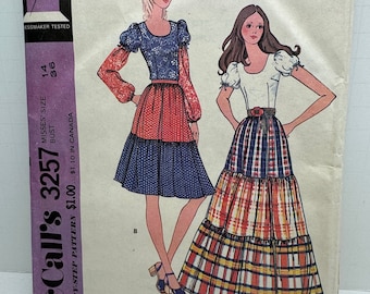 Vintage 70s McCall’s 3257 BOHO Tiered Skirt and Blouse Top Sewing Pattern Peasant Style Off Shoulder Top Choose Size 10 or 14 UNCUT