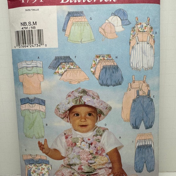 Butterick 4791 Infant Baby Toddler Romper T-Shirt Pants Shorts Skirt Sewing Pattern Fits up to 22 lbs. UNCUT FF