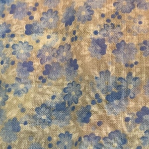Vintage 70s Semi Sheer Floral Fabric Blue Gray White Flowers Guilford Mills Use for Apparel Curtains 2 Yards Small Print
