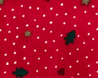 Red Christmas Fabric Cotton Green Trees and Gold Stars Peter Pan Fabrics