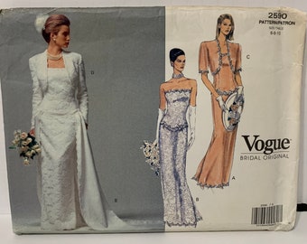 Vintage Vogue 2590 Bridal Dress Gown with Bolero Jacket Sewing Pattern Designer Series Sizes 6-8-10 UNCUT FF