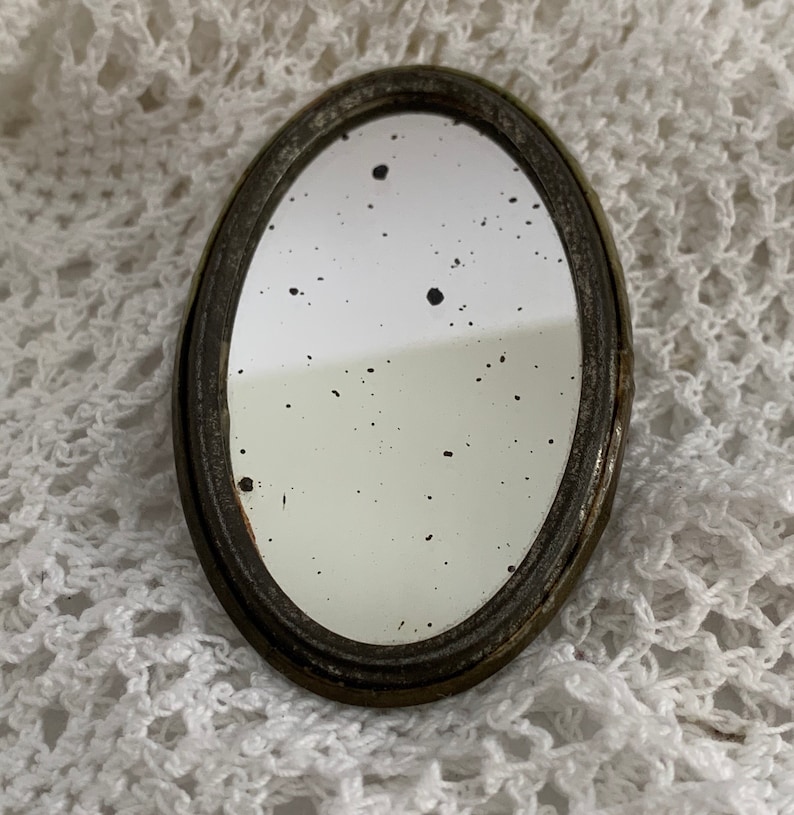 Vintage Photograph Framed Purse Mirror Black and White Circa 1950s