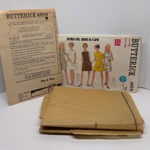 Butterick 4818 Misses 1960s A-Line Dress Seamed on a Curve Sewing Pattern Assymetrical Topstitch Front Button Trim Size 14 Bust 36 image 2