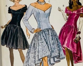 VTG Vogue 8200 Evening Formal Cocktail Prom Dress Sewing Pattern Collar and Hem Variations High-Low Ruffled Sizes 6-8-10 UNCUT FF