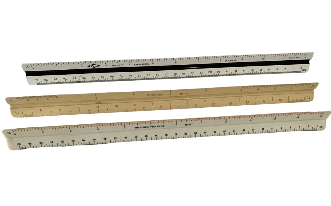 Lot of 3 Vintage Drafting Engineer’s Triangular Rulers Ruler Charvoz ...