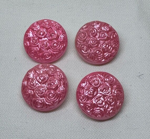 Lot De 7 Boutons Anciens Rose - Diamètre 28mm, Plastique, Vintage Pour Couture