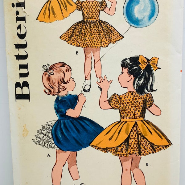 Vintage 1960s Girl’s Party Apron Dress Sewing Pattern Butterick 9559 Fitted Bodice Full Skirt Removable Apron Size 3