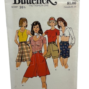 1970s Pantskirt & Shorts Sewing Pattern: Butterick 3739, Waist 24&quot; UNCUT