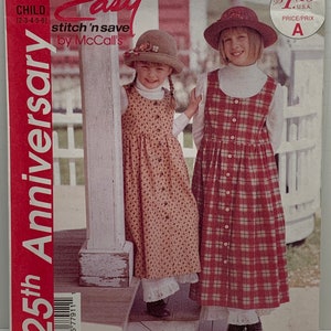 Vintage Girl’s Button Front Jumper Dress and Petticoat Sewing Pattern McCall’s Stitch ‘N Save 7791 Sizes 2-3-4-5-6 UNCUT