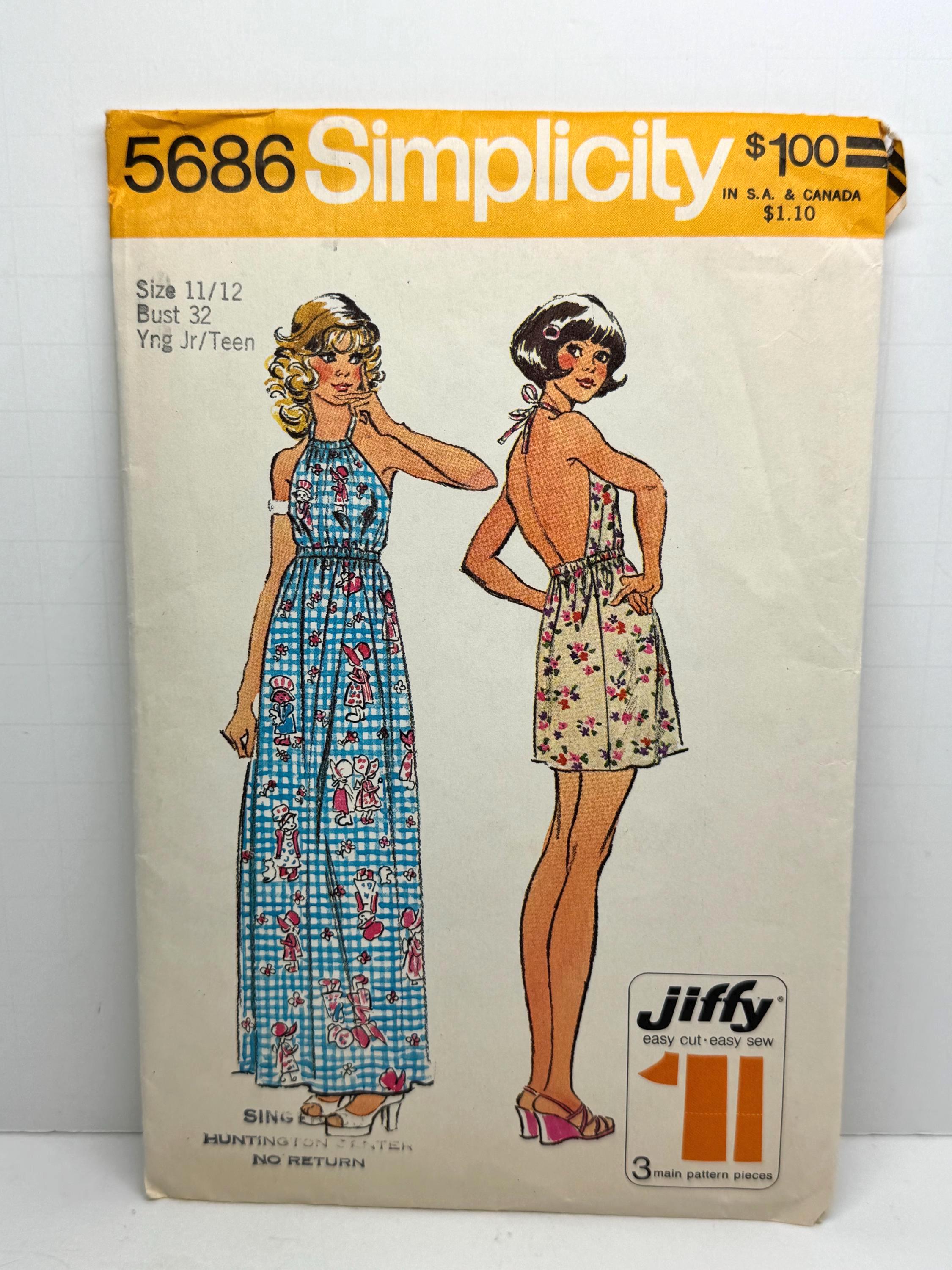 Vintage 70s Simplicity 5686 Misses Halter Dress Jiffy Sewing