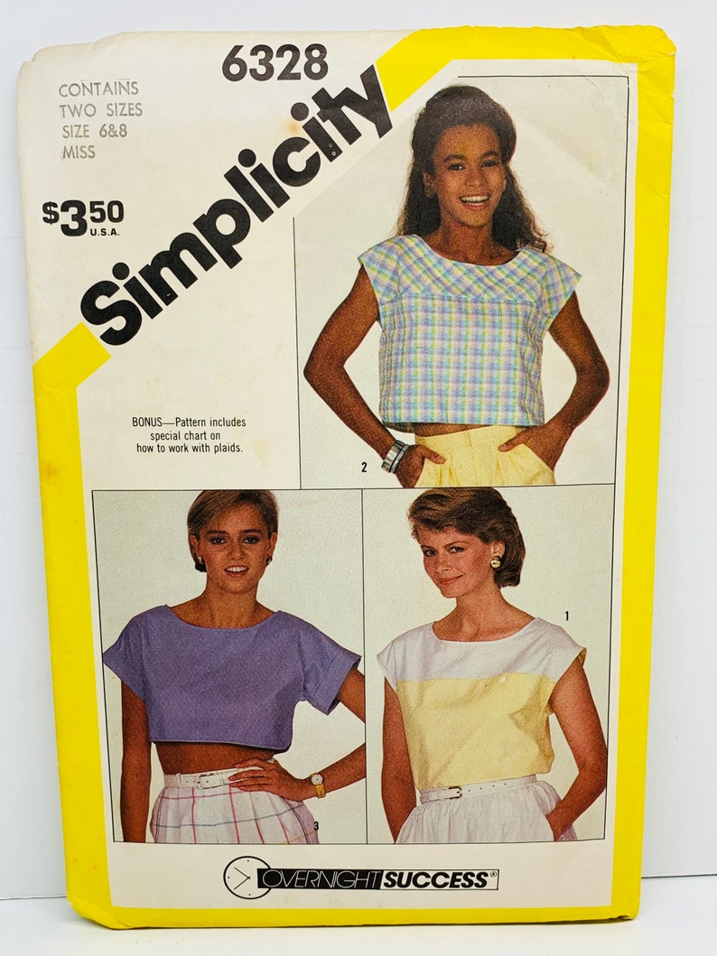 Vintage Simplicity 6328 Pullover Blouse Top Shirt in Three Lengths Sizes 6-8 Cut to Size 8 Complete image 1