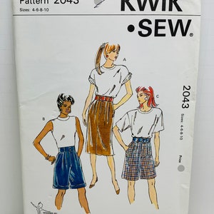 以下が含まれることがあります： 3種類のショートパンツの縫製パターンです。パターン名は「Kwik-Sew」で、パターン番号は2043です。パターンにはサイズ4-6-8-10が含まれています。