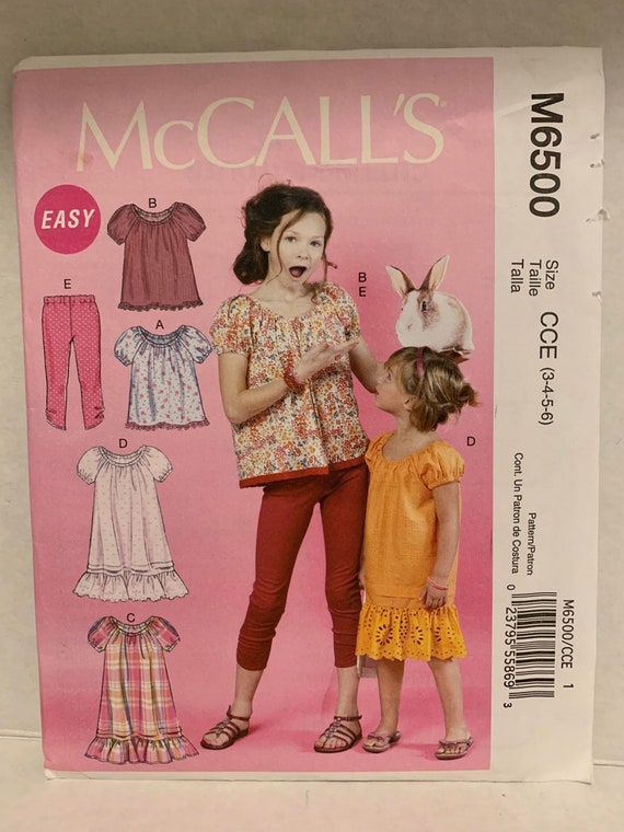 Easy Mccalls 6500 Childrens Girls Tops Dresses Leggings Wardrobe