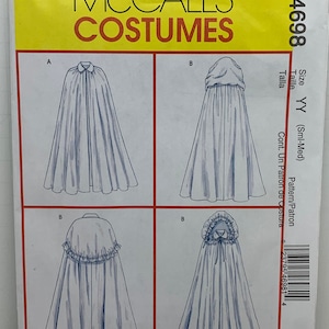 McCall’s 4698 Misses Historical Cape Robe Costume Sewing Pattern With or Without Hood Choose  Sizes 8-14 or 16-22 UNCUT FF