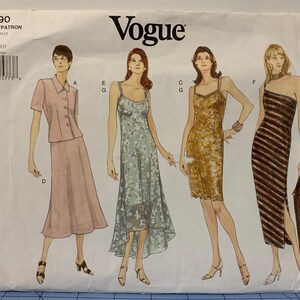 Vintage 80s Vogue 1990 Womens Misses/Misses Petite Jacket Bias or Straight Dress and Under Slip Sewing Pattern Size 6-8-10 UNCUT FF