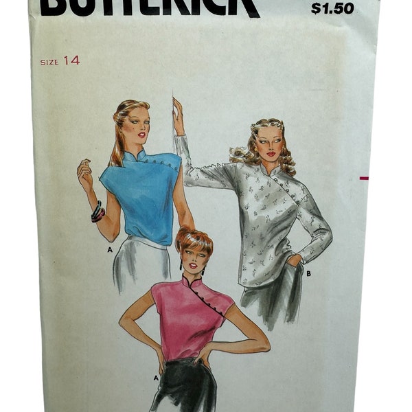 Vintage Butterick 6863 Misses Cheongsam Mandarin Collar Blouse Top  Sewing Pattern Asymmetrical Front Size 14 Bust 36 UNCUT FF
