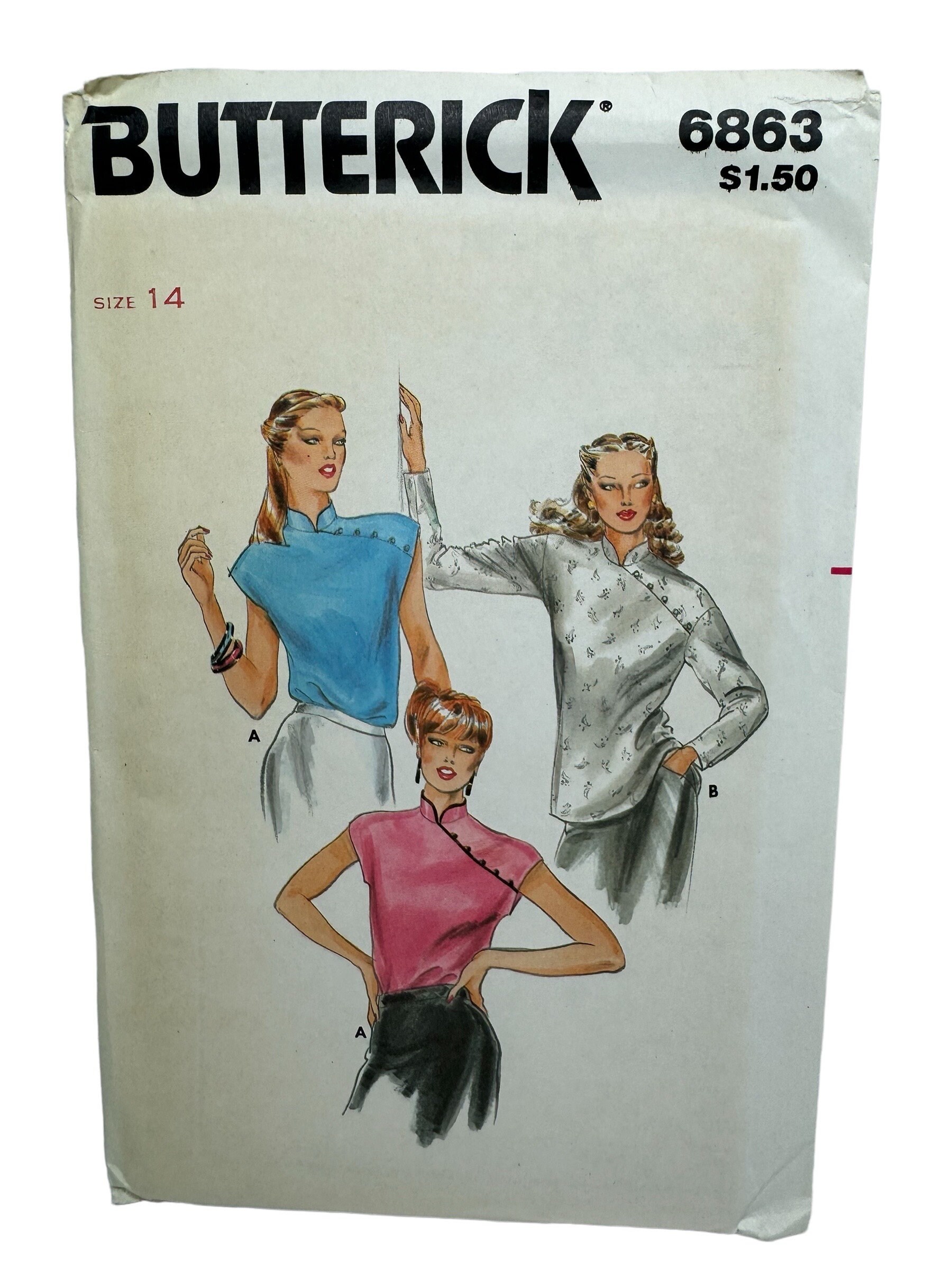 【suzen】Butterwing Lettering Overfit Top Vintage Butterick 6863 Misses Cheongsam Mandarin Collar