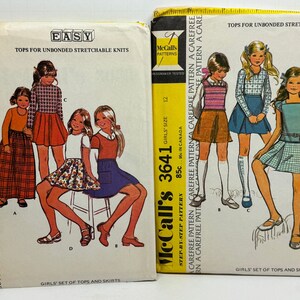 May include: Two vintage sewing patterns for girls' tops and skirts. The patterns are from McCall's and are numbered 3639 and 3641. The patterns are for tops made from unbonded stretchable knits. The patterns feature illustrations of girls wearing the garments.