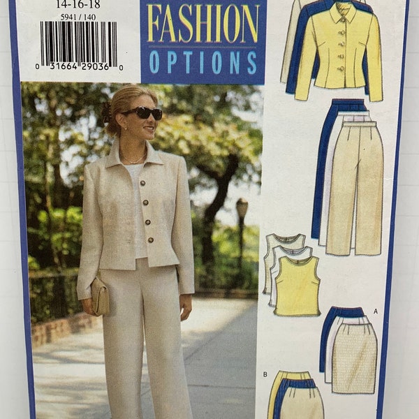 Easy to Sew Misses and Misses Petite Short Jacket Top Skirt and Pants Sewing Pattern Butterick 5941 Women’s Suit Sizes 14-16-18 UNCUT FF