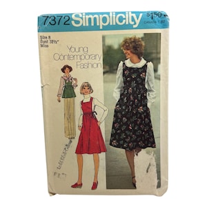 Simplicity 7372 Misses Jumper or Top and Skirt Sewing Pattern Vintage 70s Side Ties Size 8 UNCUT FF