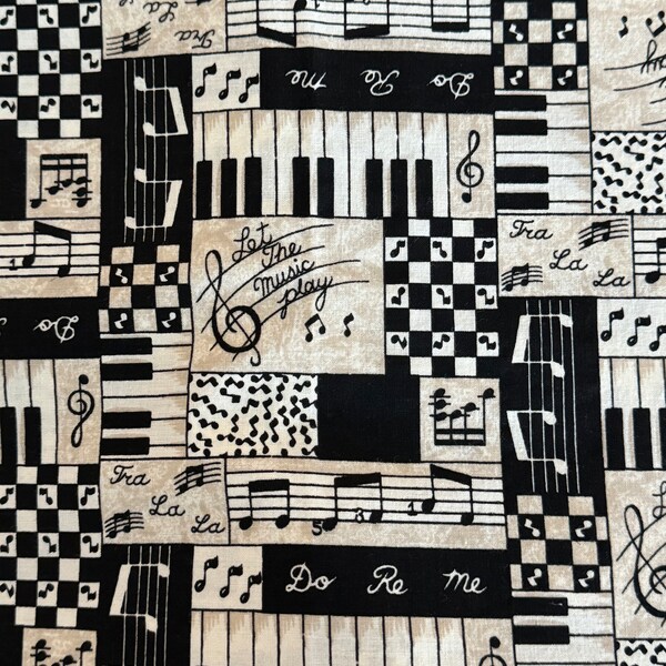 Piano Keys Musical Notes Clefs Sheet Music Cotton Fabric Music Lover Fabric Traditions 5252 Vintage 1990s Choose Length