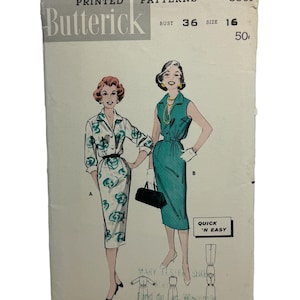 Butterick 8501 Misses Fitted Shirtdress Dress Sewing Pattern Vintage 1950s Wiggle Dress Sleeveless or 3/4 Sleeves Size 16 Bust 36