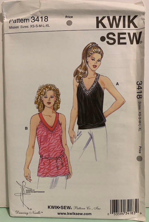 Kwik Sew 3418 Misses Knit Top and Tunic Sewing Pattern Sleeveless Summer  Wear Sizes Small Medium Large X-large UNCUT Sealed 