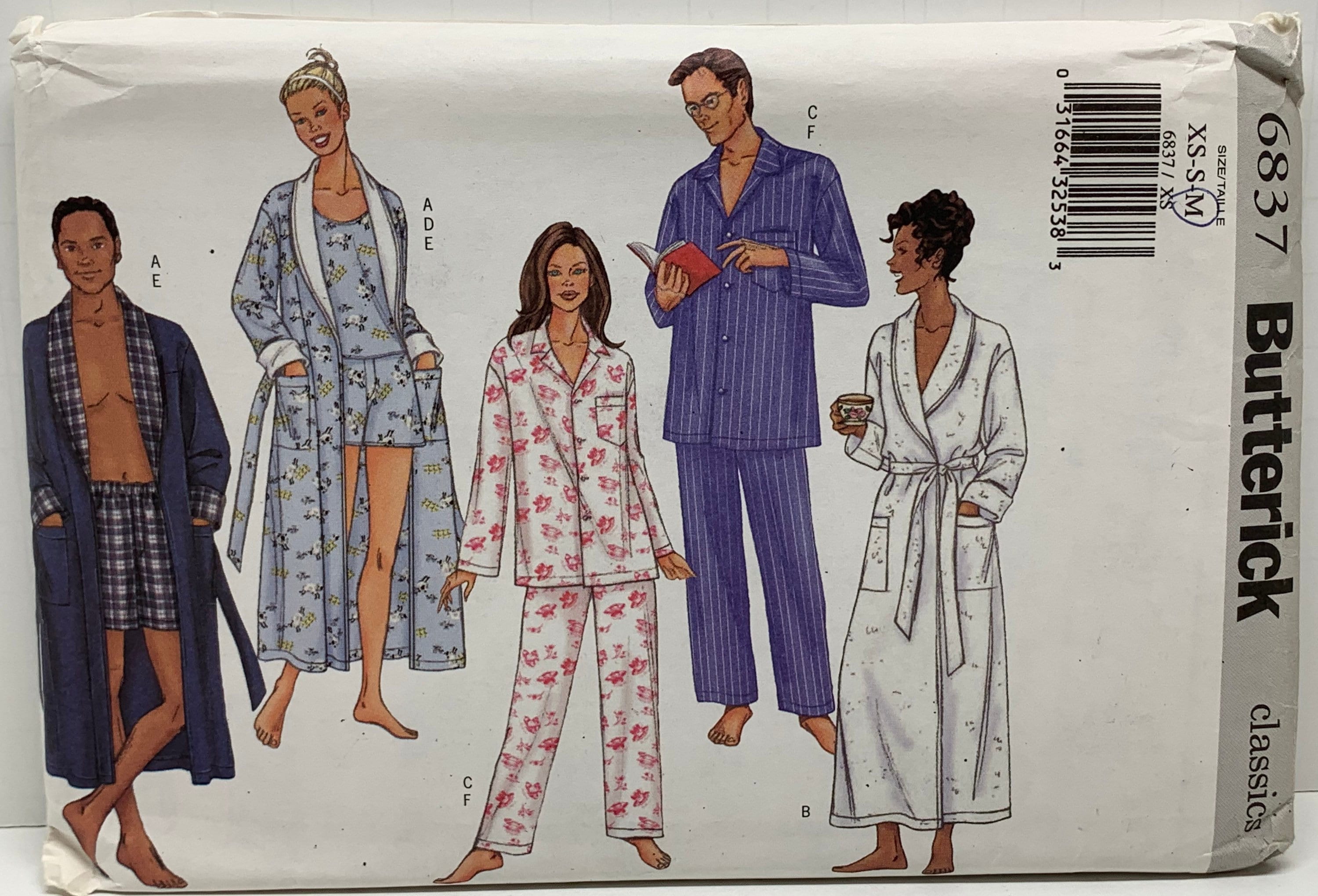 Easy Butterick 6837 Mens and Womens Bathrobe Robe Pajama Top - Etsy