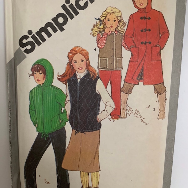Vintage Simplicity 5251 Girls Boys Vest Hooded Coat Jacket Sewing Pattern Child Size 6 Unisex 1980s UNCUT