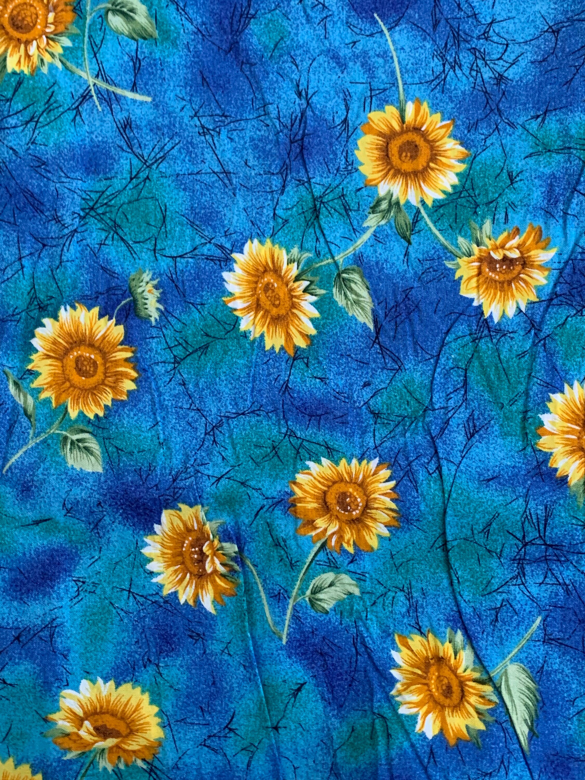 Sunflower Textiles Sunflower Cotton Fabric Bold Yellow Flowers on Blue Background David ...