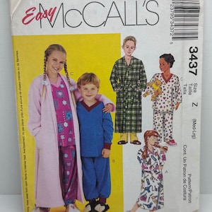 McCall’s 3437 Boys and Girl’s Nightshirt Pajamas and Robe Easy to Sew Perfect for Christmas Gifts Sizes 7-8-10-12 UNCUT FF