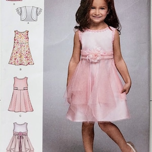 Simplicity 8896 Girl’s Sleeveless Party Dress And Knit Bolero Shrug Jacket Sewing Pattern Fabric Variations Sizes 3-4-5-6-7-8 UNCUT FF