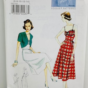 Vogue 8812 Misses Fit and Flare Dress with Spaghetti Straps Bolero Jacket and Belt Sewing Pattern Retro 1940s Style Sizes 6-8-10-12-14 UNCUT