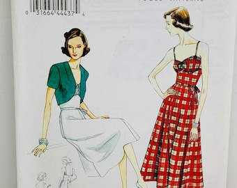 Vogue 8812 Misses Fit and Flare Dress with Spaghetti Straps Bolero Jacket and Belt Sewing Pattern Retro 1940s Style Sizes 6-8-10-12-14 UNCUT