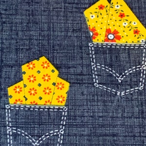 Denim Look Cotton Fabric with Pockets & Bandanas Flowers Vintage Sold by the Yard Apparel