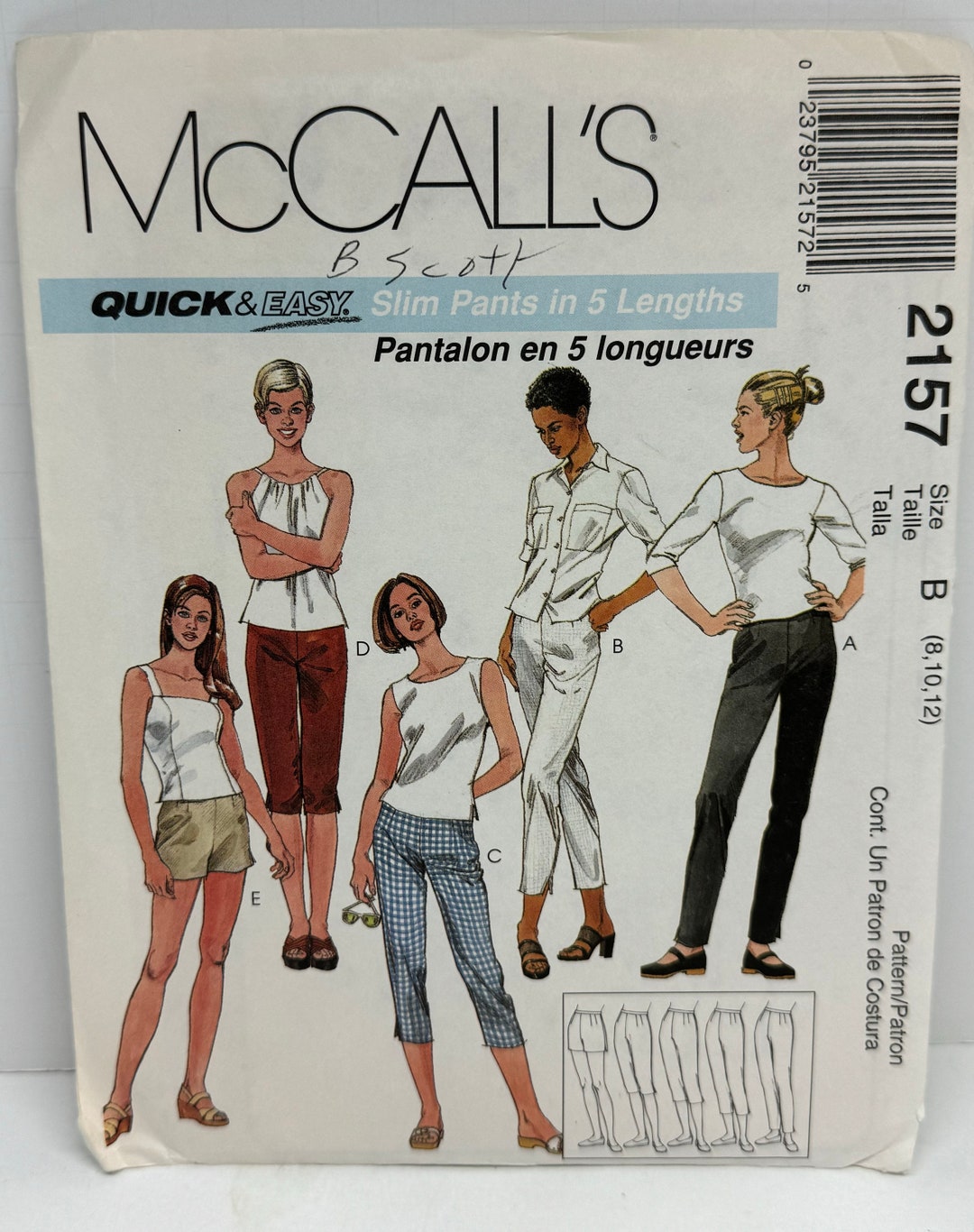 Misses Pants Capris Pedal Pushers and Shorts Sewing Pattern Mccalls